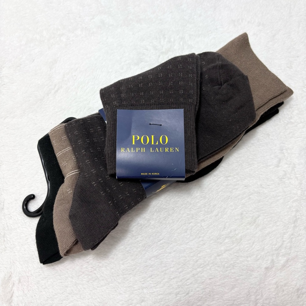 Polo Ralph Lauren 3 Pairs  Men's Dress Socks Brown and Black‎ Antimicrobial